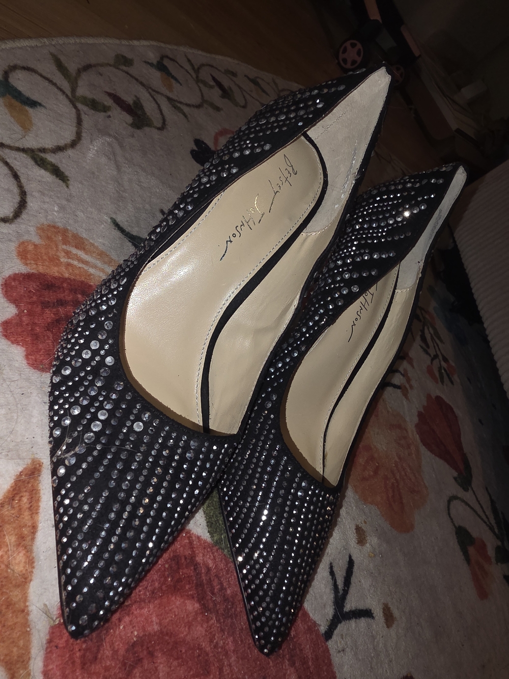 Betsey Johnson Black Crystal-Studded Pointed Toe Heels